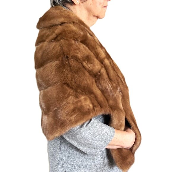 VTG 1960s Genuine Mink Fur Stole Shawl Wrap Brown Satin Lined JC Penney Pockets - Picture 4 of 11
